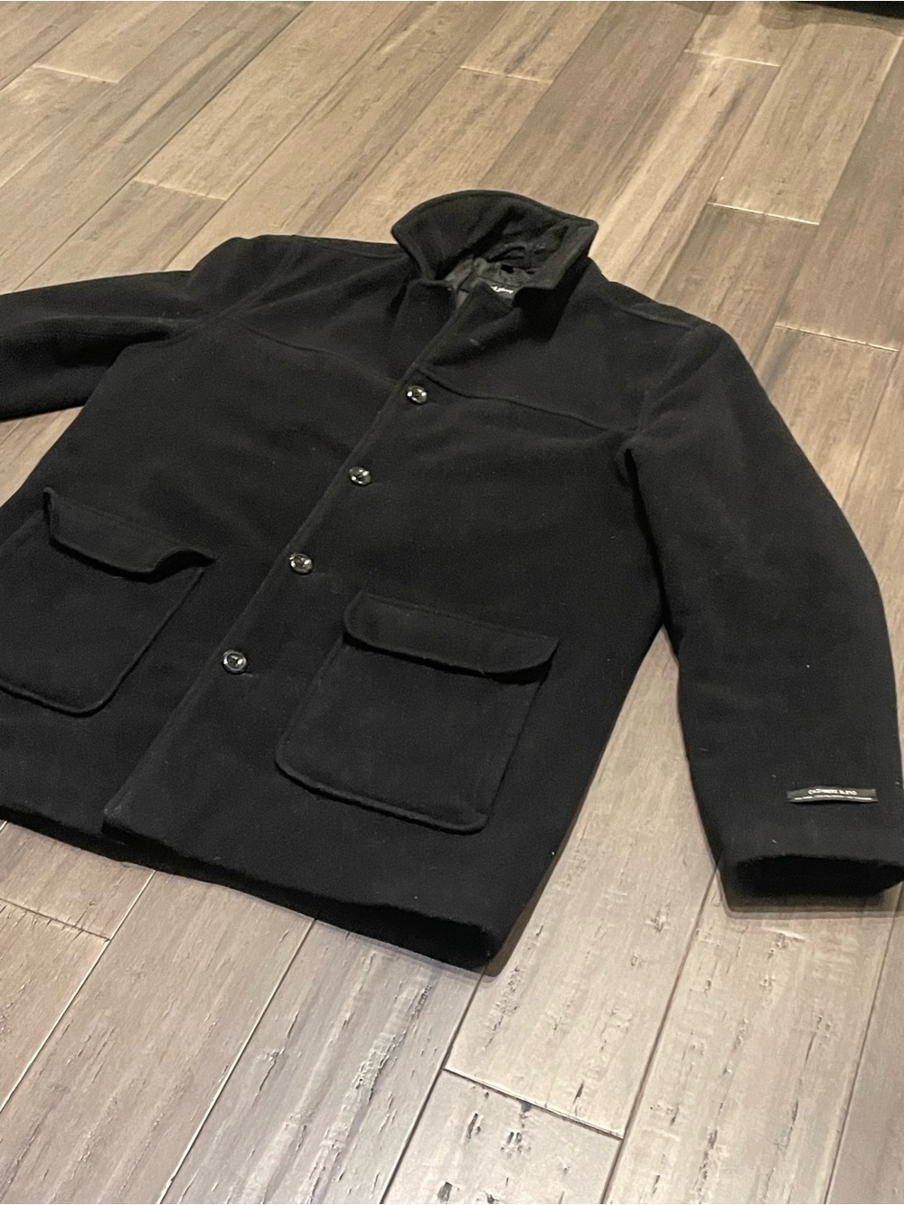Alfani Men’s L Black Cashmere Blend Wool Coat Jacket Button Front Pockets